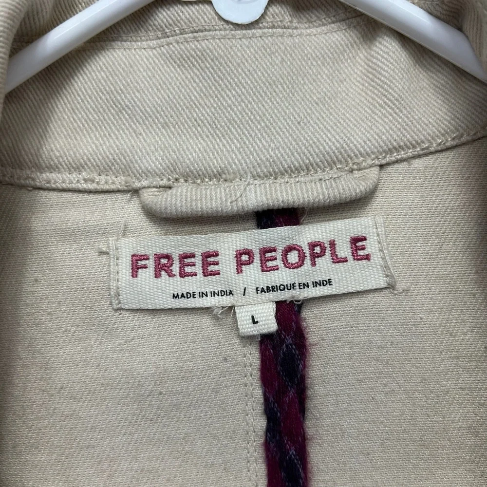 Free People Twill Jacket Womens Large Cream Beige Double Breasted Oversized Boxy